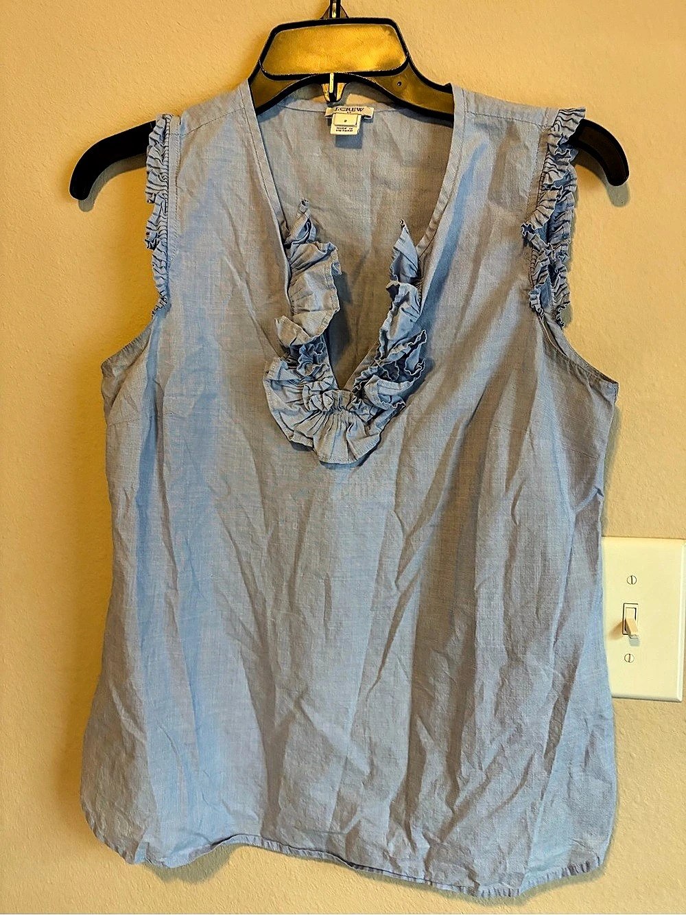 J.Crew Ruffle-Trim Chambray Top Blue Size 2